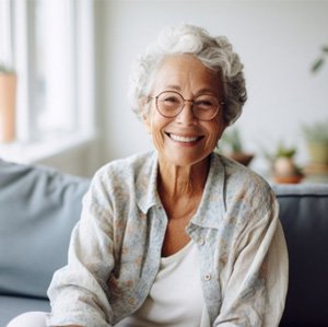 a mature woman smiling with dental implants