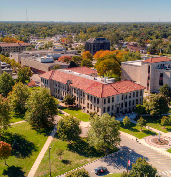 Aerial view of academic building